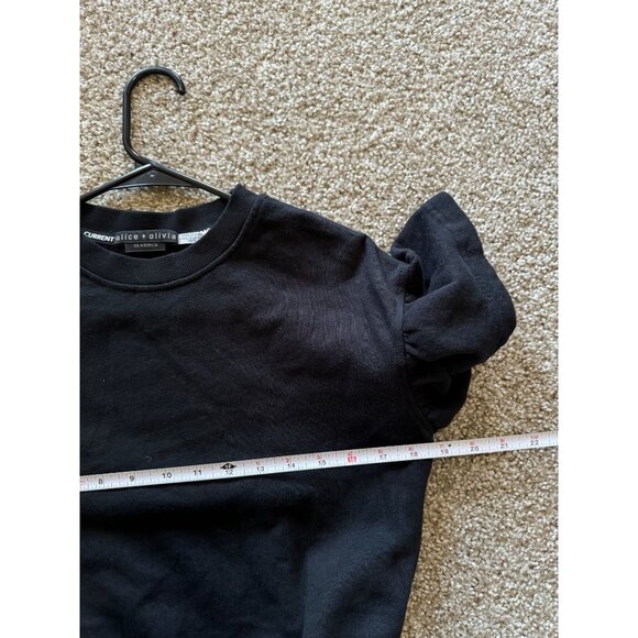 Alice and Olivia Joline Ruffle Flutter Sleeve Cropped Sweatshirt Top XS Black L2 - Picture 8 of 8